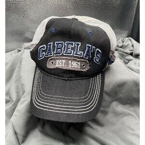 CABELA'S‎ Logo Graphics Cap Dark Denim With Gray Mesh Snap Back~Gently Used